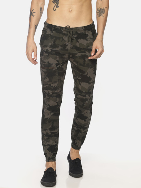 

IVOC Men Olive Green Slim Fit Camouflage Printed Joggers