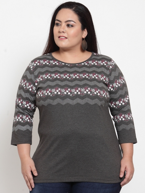 

plusS Women Grey & White Printed Top