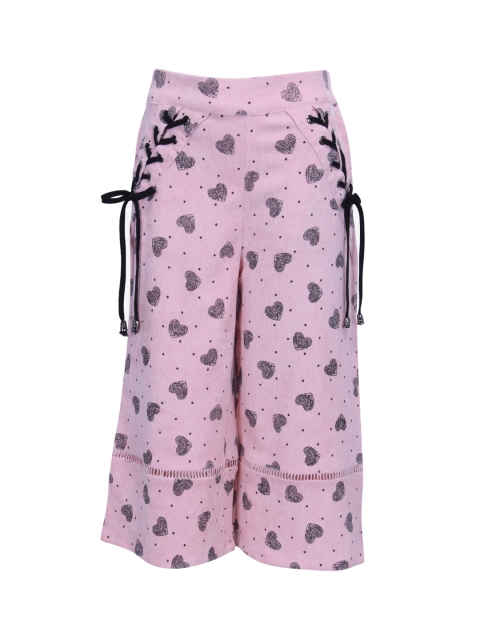 

CUTECUMBER Girls Pink & Black Smart Regular Fit Printed Parallel Trousers
