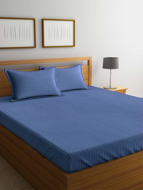 

Trident Blue Striped 210 TC Cotton 1 King Bedsheet with 2 Pillow Covers