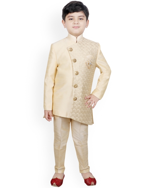 

SG YUVRAJ Boys Cream-Coloured Embroidered Silk Sherwani