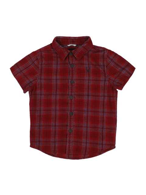 

Allen Solly Junior Boys Maroon & Navy Blue Checked Regular Fit Casual Shirt