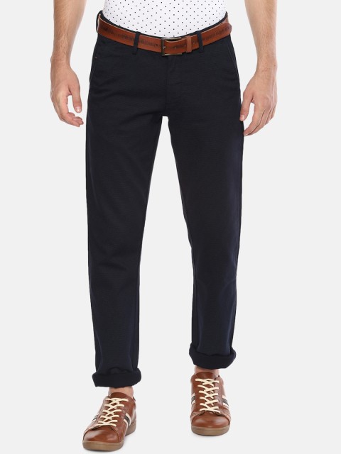 

Allen Solly Men Navy Blue Slim Fit Self Design Regular Trousers