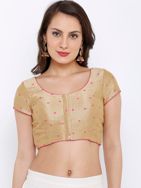 

SALWAR STUDIO Women Gold-Toend Embellished Mulbery Silk Readymade Saree Blouse