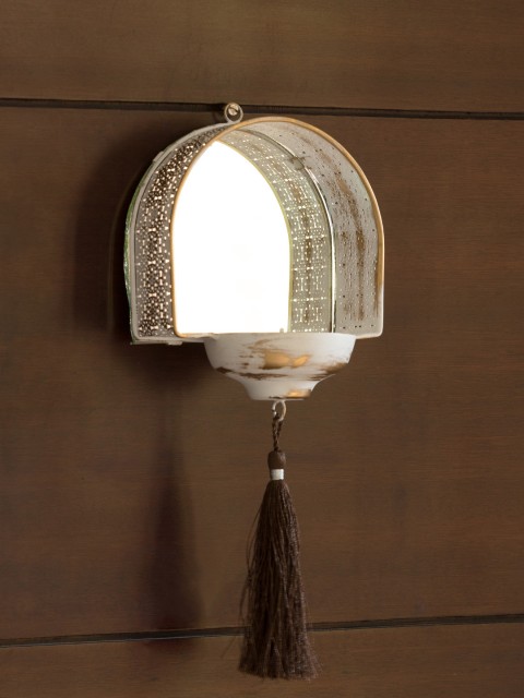 

ExclusiveLane White Rustic Mughal Reflection Handcrafted Tea-Light & Wall Pillar Candle Holder
