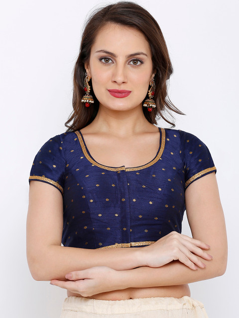 

SALWAR STUDIO Women Navy Blue Embellished Brocade Readymade Saree Blouse
