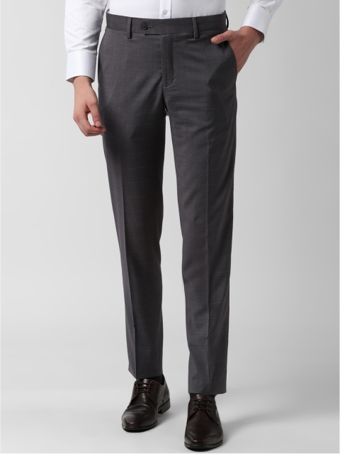 

Peter England Men Grey Slim Fit Checked Formal Trousers