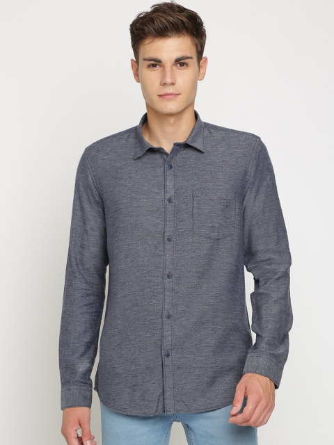 Crocodile Men Navy Blue Slim Fit Self Design Casual Shirt