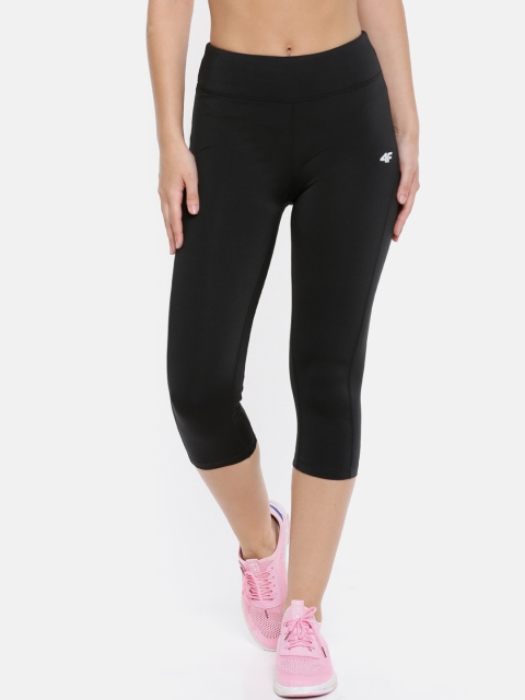 

4F Women Black Solid High Waist Cropped Tights