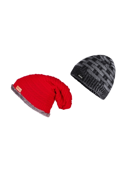 

Knotyy Men Pack of 2 Beanie, Red