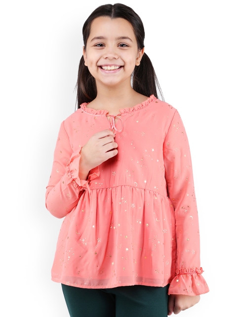 

One Friday Girls Peach-Coloured Star Print Top