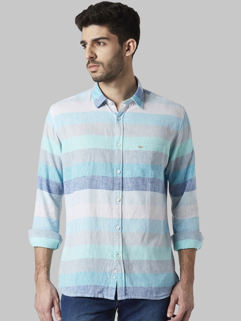 

Park Avenue Men Blue & White Striped Slim Fit Formal Shirt