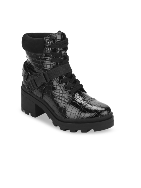

Truffle Collection Women Black Textured Heeled Boots