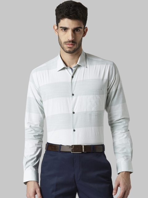 

Park Avenue Men Green & White Colourblocked Slim Fit Formal Shirt