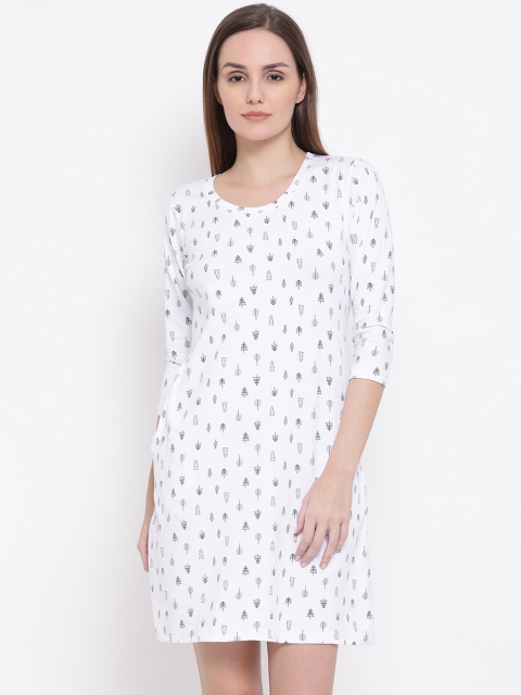 

Clovia Women White & Black Printed Sleep T-shirt