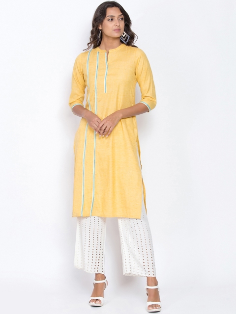 

Be Indi Women Yellow Printed Straight Kurta
