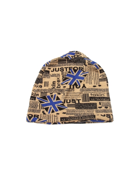 

J Style Unisex Beige & Black Printed Beanie