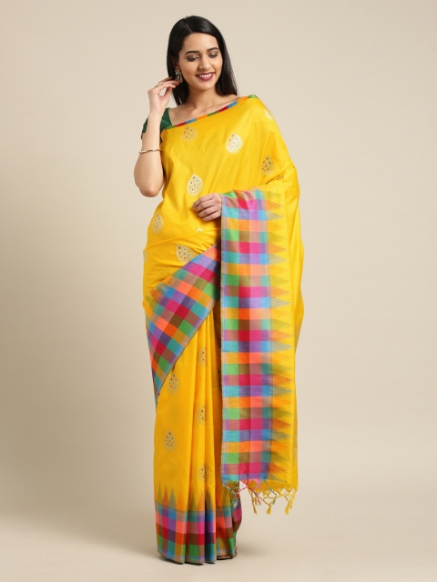 

Mitera Yellow Silk Blend Woven Design Kanjeevaram Saree