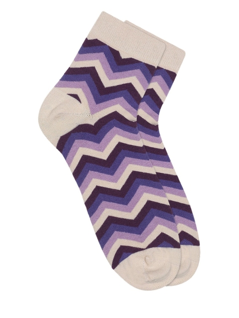

Soxytoes Men Beige & Purple Patterned Ankle-Length Socks