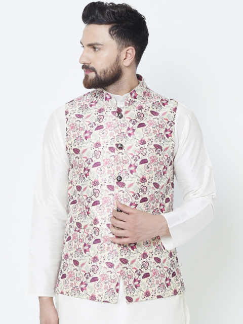 

TAG 7 Men Beige Printed Woven Nehru Jacket