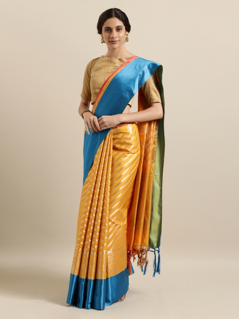 

Mitera Orange Silk Blend Woven Design Kanjeevaram Saree