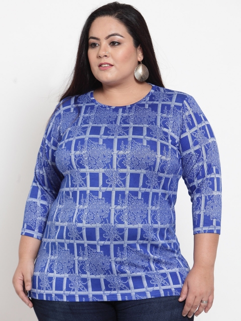 

plusS Women Blue & White Printed Top