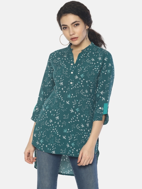 

Mytri Women'S Teal Green Viscose Print Straight