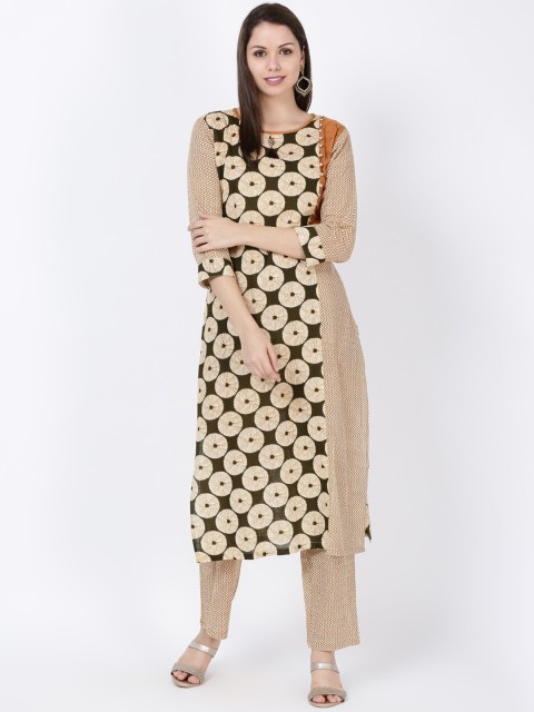 

Soch Women Beige & Brown Printed Kurta with Trousers