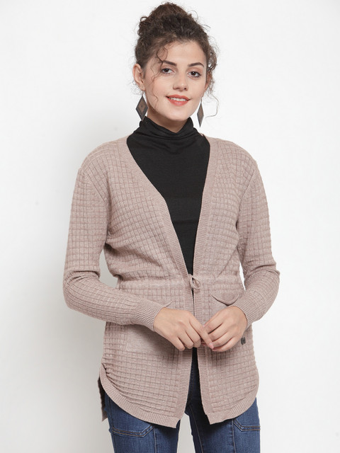 

Global Republic Women Beige Checked Open Front Shrug