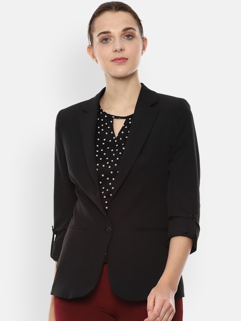 

Van Heusen Women Black Solid Regular-Fit Single-Breasted Blazer