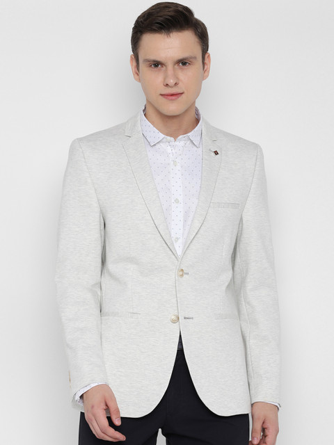 

Allen Solly Men Grey Self-Design Slim-Fit Single-Breasted Blazer