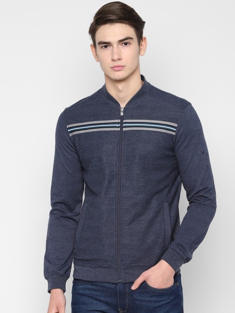 

Allen Solly Men Blue Striped Front-Open Sweatshirt