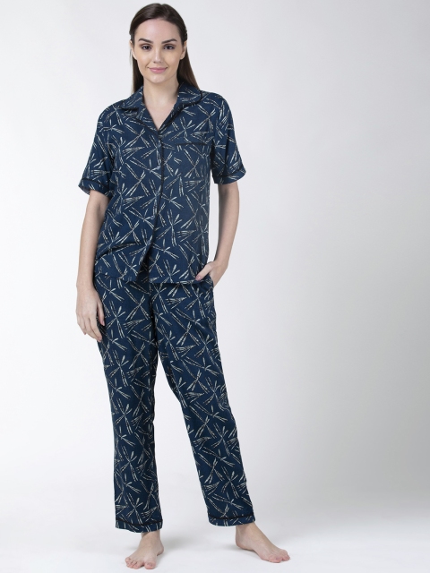 

ADORENITE Women Blue Printed Night Suit