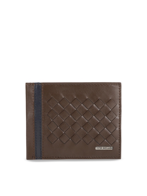 Peter England Men Brown Self Design Two Fold Leather Wallet