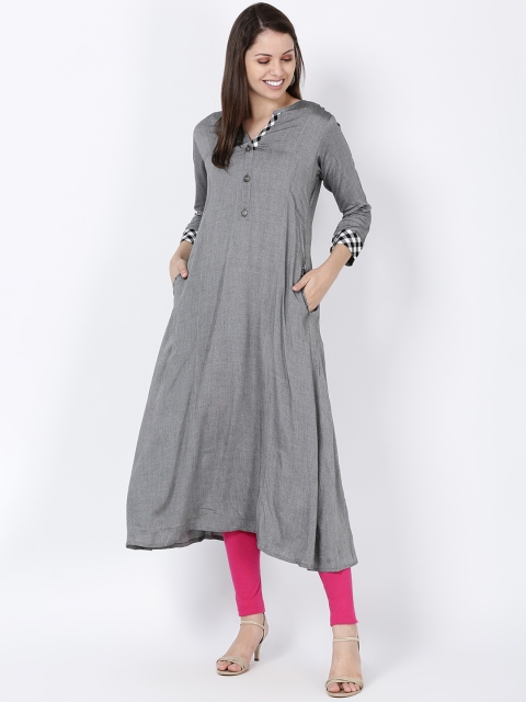 Soch Women Grey Solid A-Line Kurta