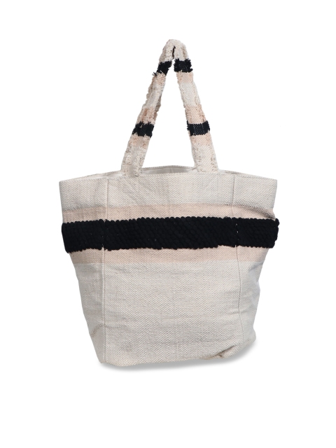 

Diwaah Off-White & Pink Self Design Tote Bag