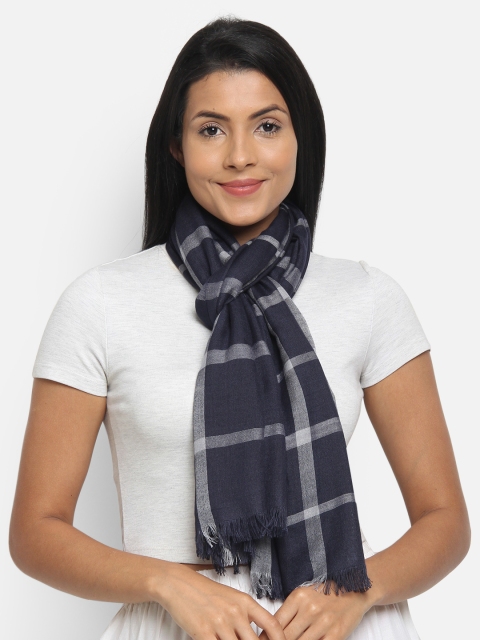 

Anekaant Women Navy Blue Checked Stole