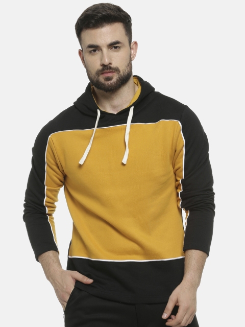 

Campus Sutra Men Black & Yellow Solid Hooded Sweatshirt