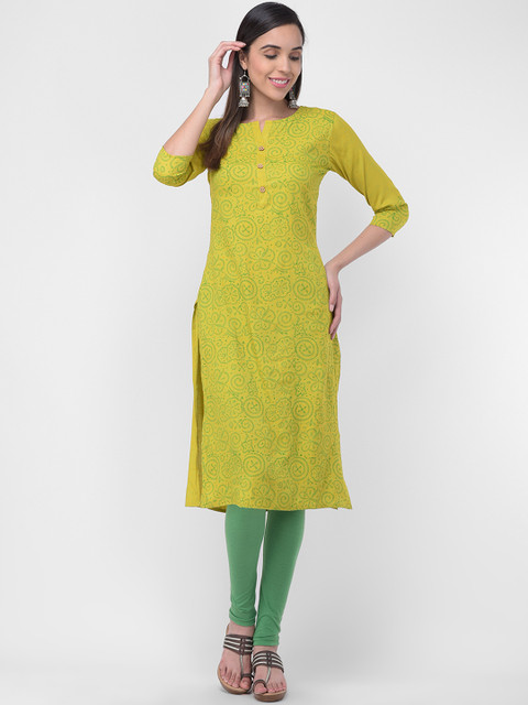 

aayusika Women Green Printed Straight Kurta