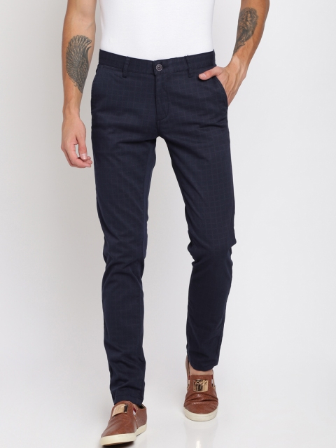 

Crocodile Men Navy Blue Slim Fit Checked Regular Trousers