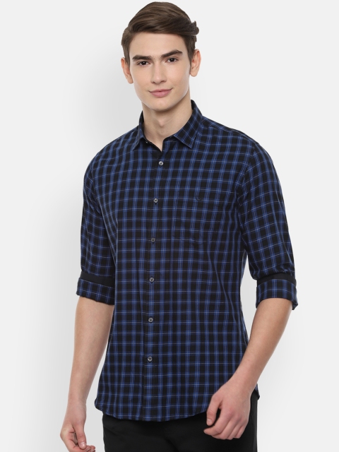 

Van Heusen Sport Men Black & Blue Slim Fit Checked Casual Shirt
