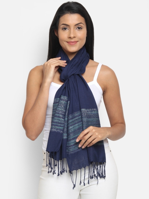 

Anekaant Women Navy Blue Striped Stole