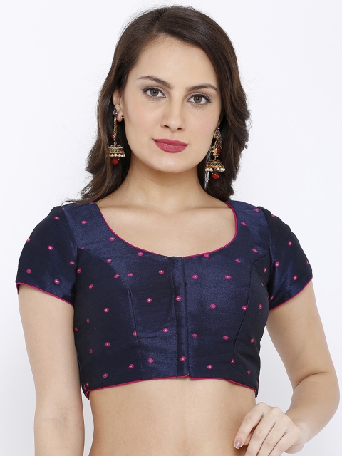 

SALWAR STUDIO Women Navy Blue Embellished Mulbery Silk Readymade Saree Blouse