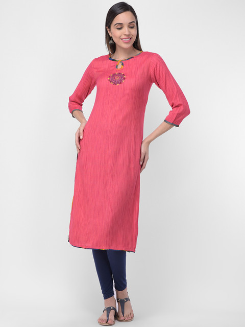

aayusika Women Pink Embroidered Straight Kurta