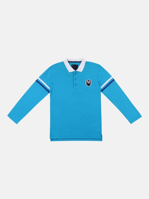 

Lil Tomatoes Boys Turquoise Blue Solid Henley Neck Pure Cotton T-shirt