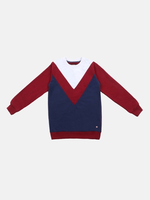 

Lil Tomatoes Boys Navy Blue & Maroon Colourblocked Sweatshirt