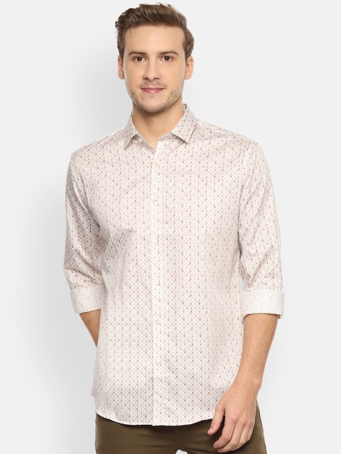 

V Dot Men Beige & Red Slim Fit Printed Casual Shirt