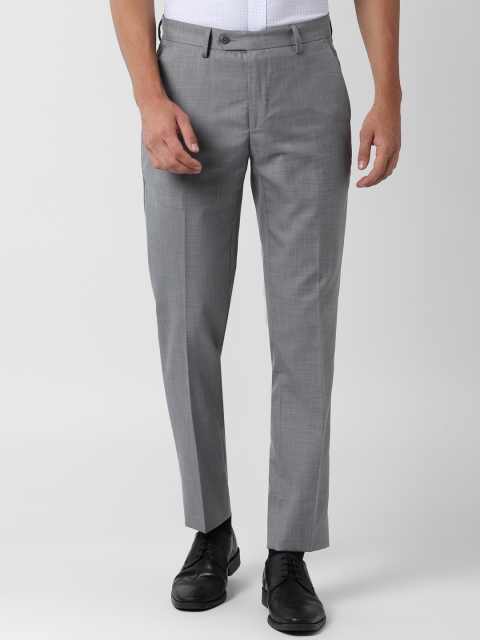 

Peter England Men Grey & White Slim Fit Self Design Formal Trousers