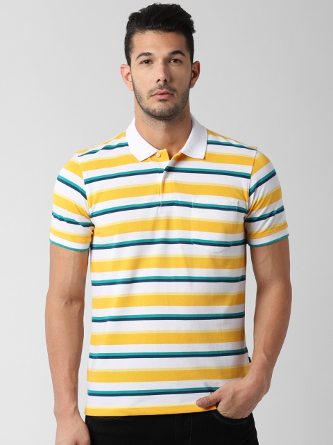 

Peter England Casuals Men Yellow & White Striped Polo Collar T-shirt
