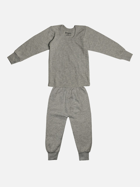 

TINYHUG Boys Grey Melange Striped Thermal Set